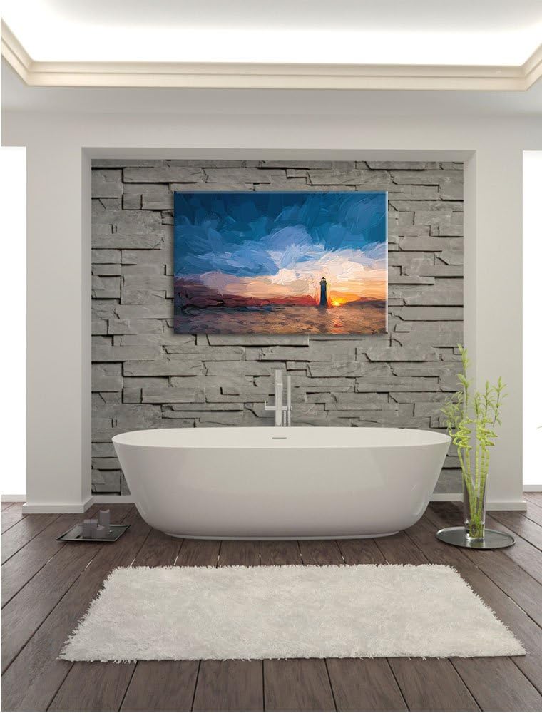 Pixxprint Leuchtturm im Sonnenuntergang als Leinwandbild/Grösse: 100x70 cm/Wandbild/Kunstdruck/ferti