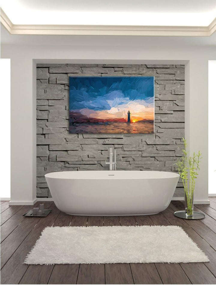 Pixxprint Leuchtturm im Sonnenuntergang als Leinwandbild/Grösse: 100x70 cm/Wandbild/Kunstdruck/ferti