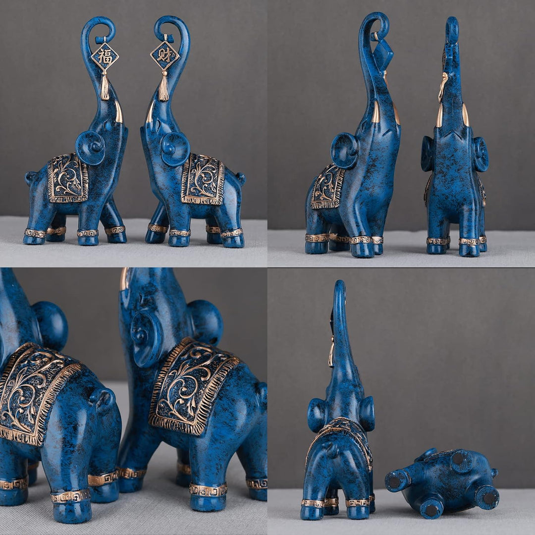 DOVDOV 2 Stück Glücksbringer Elefant Skulptur, Blaue chinesische Feng Shui Elefant Statue Home Decor