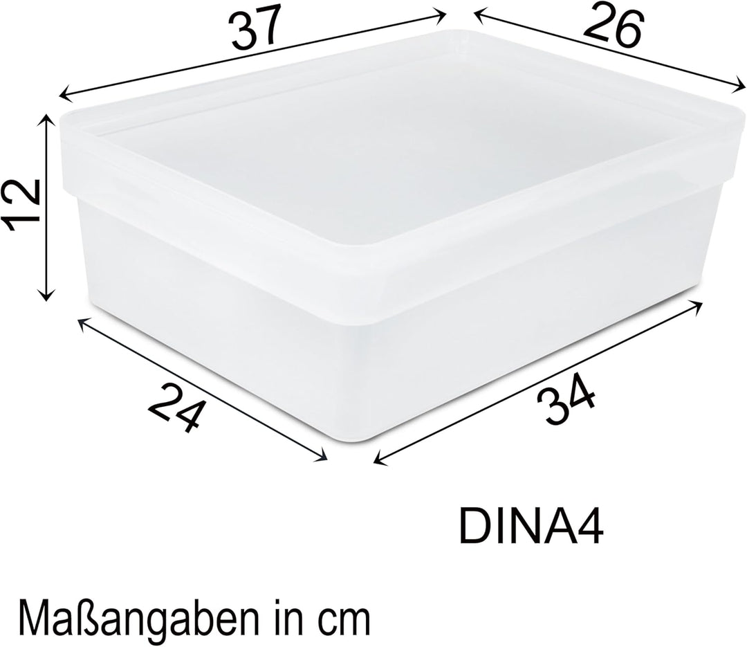 6x Ordnungsbox mit Deckel - stapelbar - milchig-transparent - DINA4-Format 36,5x26x12 cm - 11 Liter