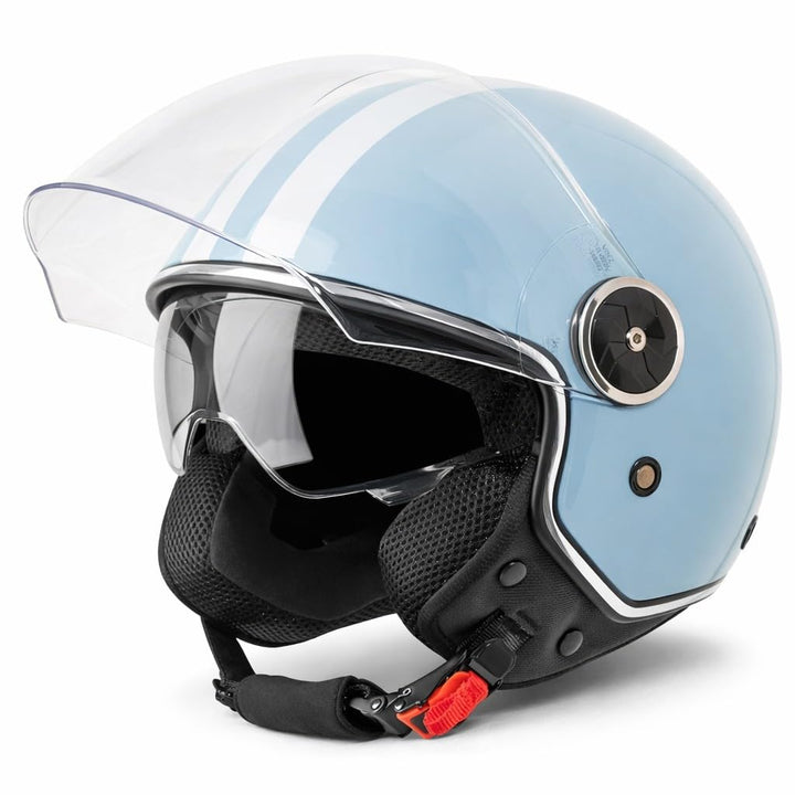 VINZ Arenas Jethelm mit Doppelvisier | Roller Helm Fashionhelm mit Streifen | In Gr. XS-XXL | Jet He