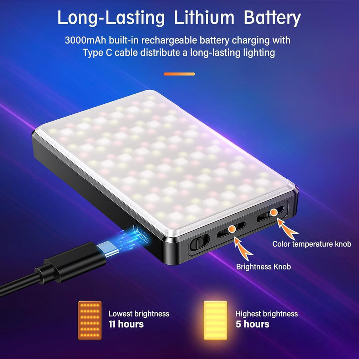 120 RGB LEDs Videoleuchte, Tragbares Selfie Licht mit HUE 0–359°, 20 Lichteffekten, CRI 95+, Profess