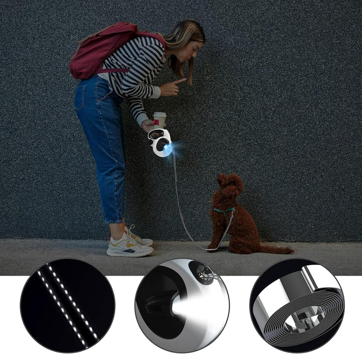 Einziehbare Hundeleine, Hundeleine 5m, Rollleine für Hunde, mit LED-Licht, 360° Verhedderungsfreier,