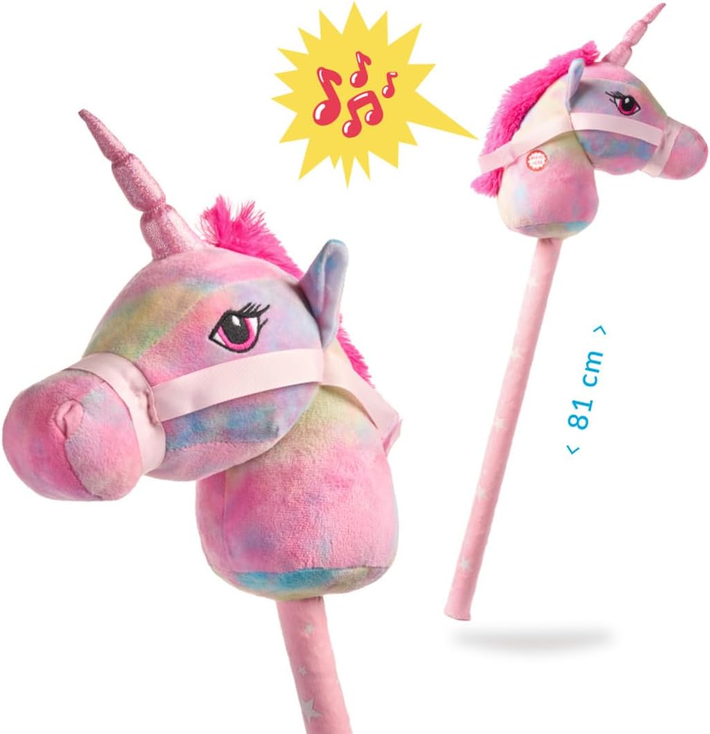TRENDHAUS 968869 - Rainbow Power Steckenpferd Einhorn, ca. 11,5 x 24 x 77 cm, Hobby Horse mit Sound,