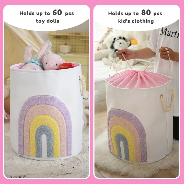 INough Baby Wäschekorb Rosa Wäschesammler, Canvas 58L Extra Grosser Babywäschekorb mit Zugverschluss