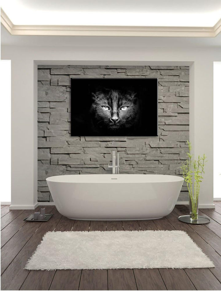 Pixxprint Dark schwarzes Katzengesicht als Leinwandbild/Grösse: 100x70 cm/Wandbild/Kunstdruck/fertig