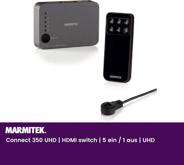 HDMI Switch 4K - Marmitek Connect 350 UHD - 5 ein / 1 aus - Ultra HD 60Hz - Automatische Umschaltung