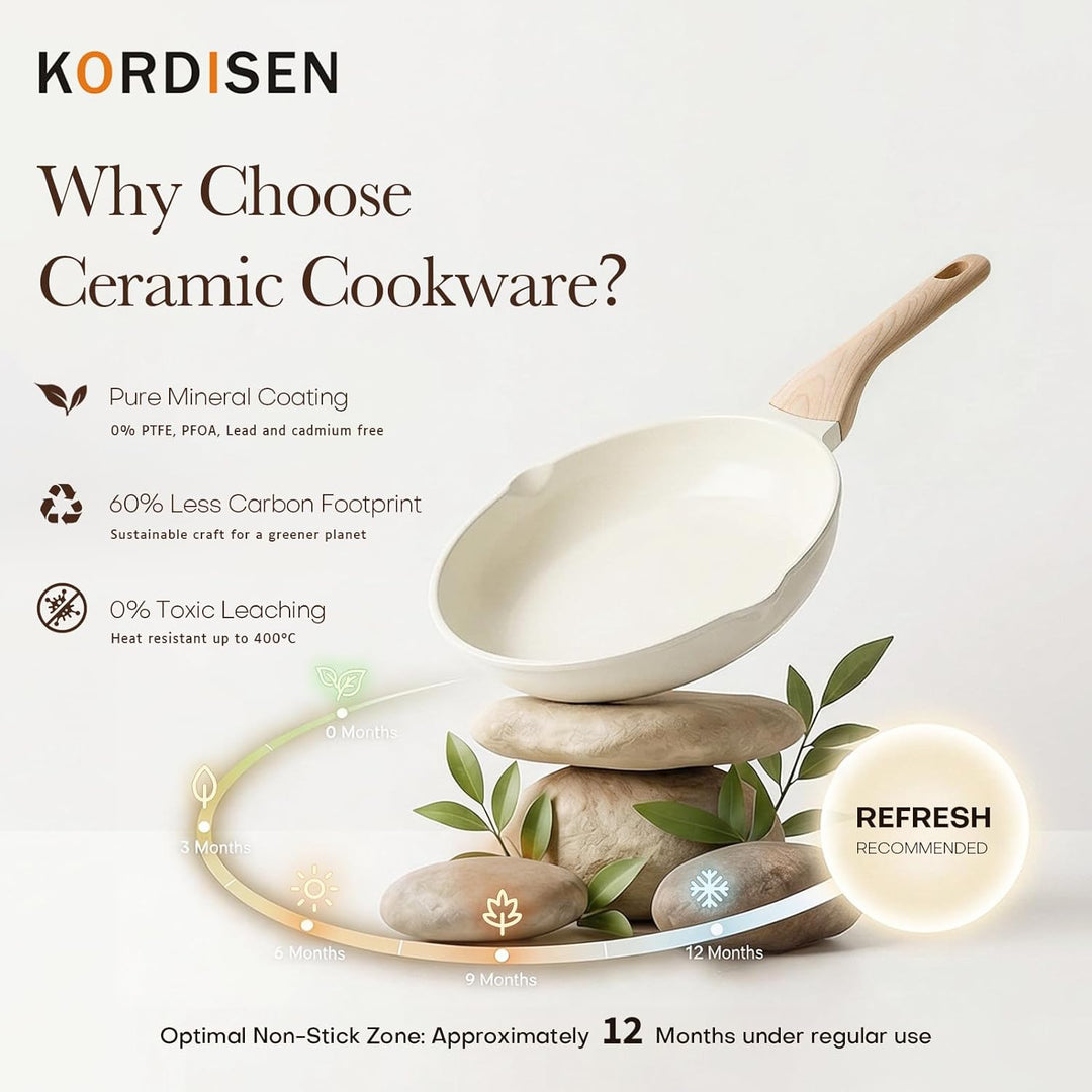 Kordisen 32 cm Keramik Bratpfanne mit Deckel, Antihaft Keramik Pfanne Induktion, Gesund und Ungiftig
