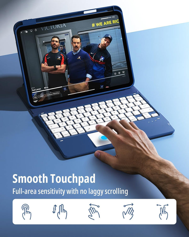 CACOE Drehbare Hülle mit Tastatur für iPad (A16) 11/10 Generation (11/10.9 Zoll) 2025/2022 mit Touch