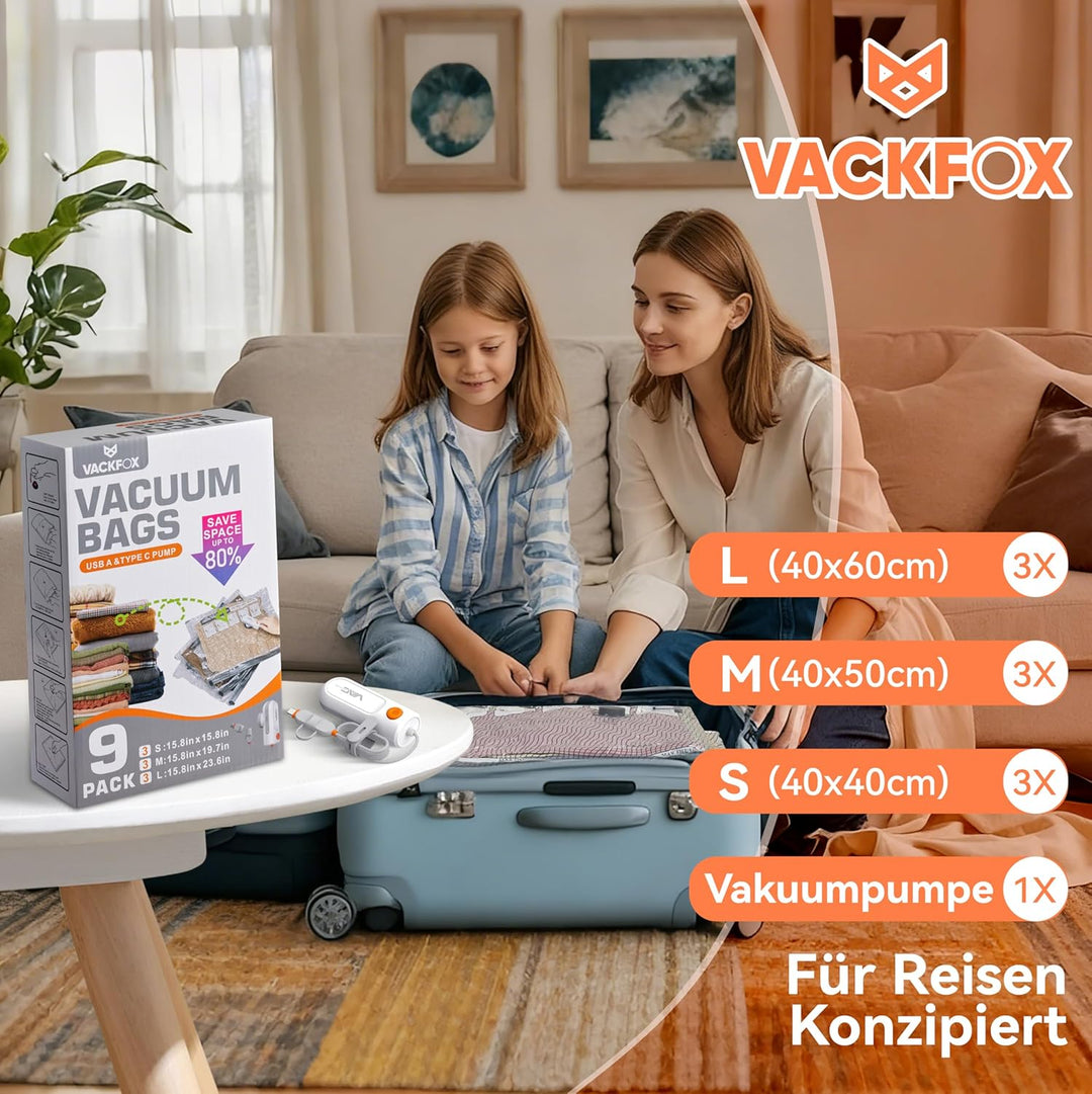 vakuumbeutel mit pumpe,9-teilig für Kleidung,mit USB- und Type-C-Pumpe,vakuumbeutel für kleidung rei