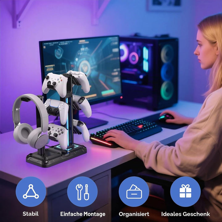 KDD Multi Gaming Headset Halterung mit 9 Lichtmodi - Drehbarer Controller Halter - Universal Kopfhör