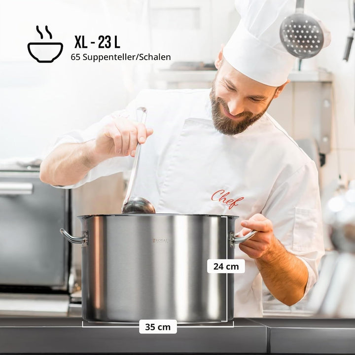 Royal Catering Kochtopf Induktion 23 L Ø 35 cm mit Deckel Edelstahl-Topf Induktionsherd-Topf Indukti