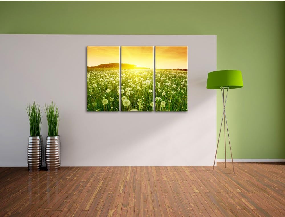 Pixxprint Pusteblumen Sonnenuntergang als Leinwandbild/Grösse: 3 Teilig (120x80) cm/Wandbild/Kunstdr