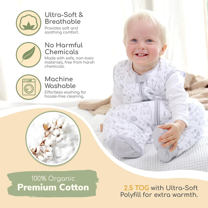 Mama Cheetah Kleinkind-Schlafsack mit Füssen, 4T-5T, 2,5 Tog, Bio-Baumwolle, Baby-Schlafsack mit Bei