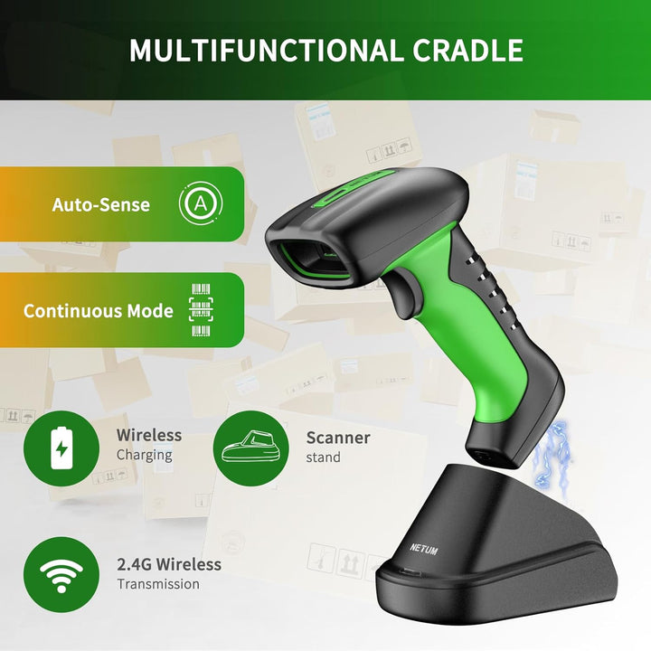 NETUM Industrieller Barcode Scanner 1D 2D Bluetooth mit Ladestation Kabelloser Leser 2600 mAh Akku S