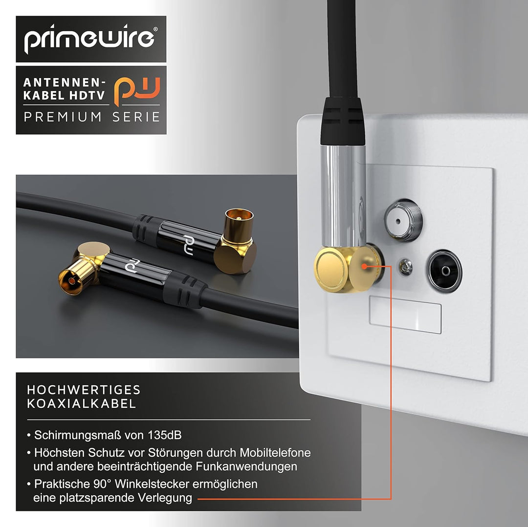 CSL - 15m 8k 4k HDTV Antennenkabel 75 Ohm 90 gewinkelt - Stecker 90 Grad Kupplung 90 Grad- DVB-T und