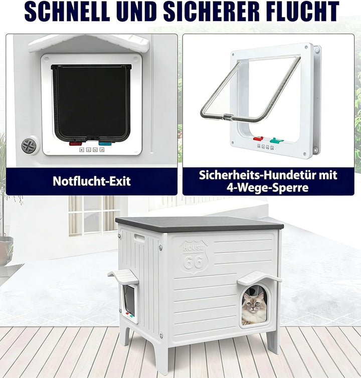 HiCaptain Katzenhaus Outdoor Winterfest Katzen Kunststoff verwildert Outdoor-Katzenhaus Welpenunterk