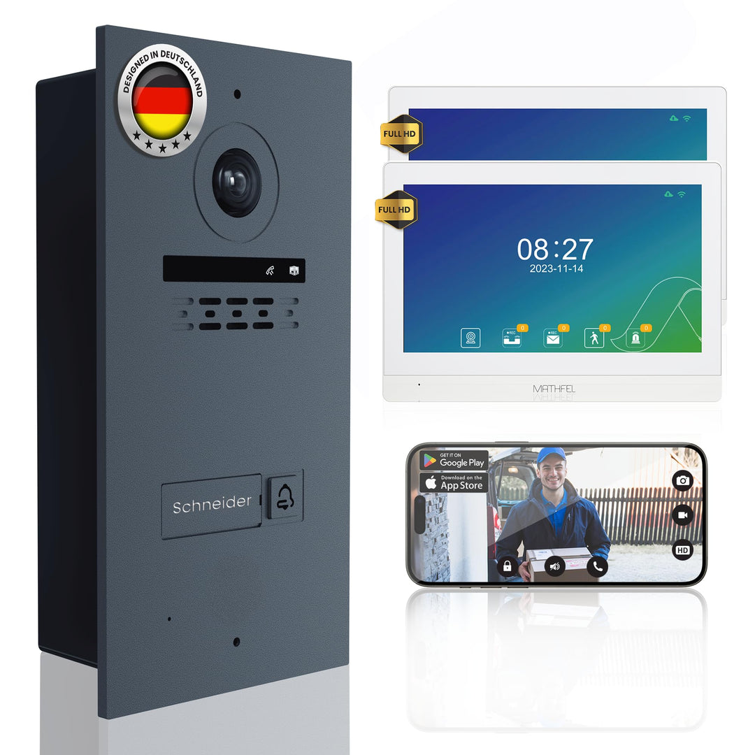 Mathfel 2-Draht Video Türsprechanlage Einfamilienhaus – Full HD 170° Kamera mit WLAN – 2×10-Zoll Tou