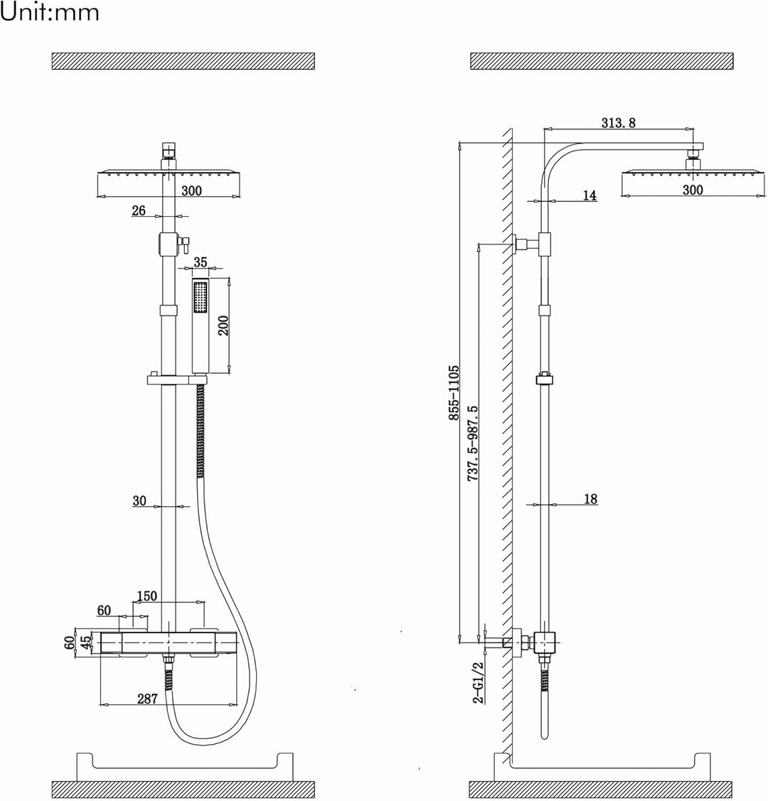 HOMELODY Duscharmatur Komplettset mit Thermostat Chrom - Duschsystem aus Edelstahl mit 30x30CM Kopfb