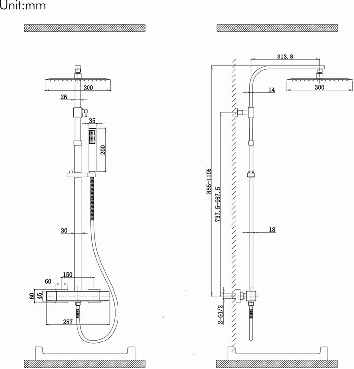 HOMELODY Duscharmatur Komplettset mit Thermostat Chrom - Duschsystem aus Edelstahl mit 30x30CM Kopfb