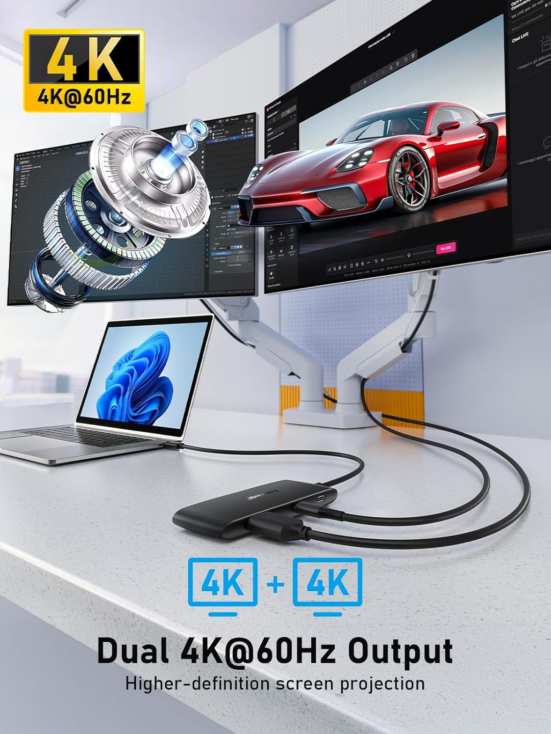 Lemorele Docking Station Dual Monitor,7-in-1 USB C Hub with HDMI +USB C DP Adapter 4K@60Hz, 3 USB 3.