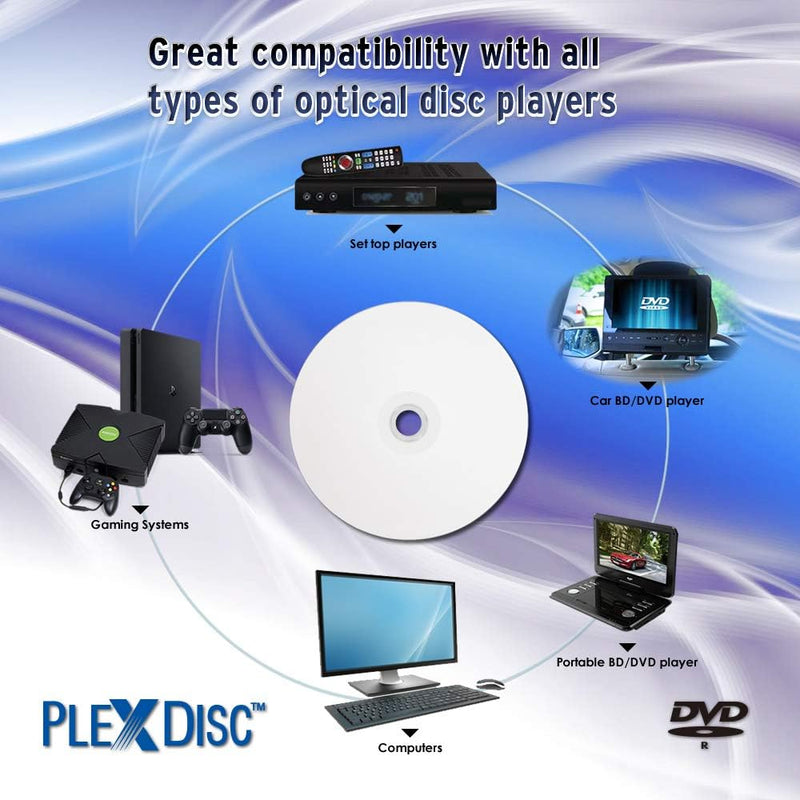 PlexDisc DVD-R, wasserfest, glänzend, für Tintenstrahldrucker bedruckbar, DVD-R, 16 x 4,7 GB, 50 Dis