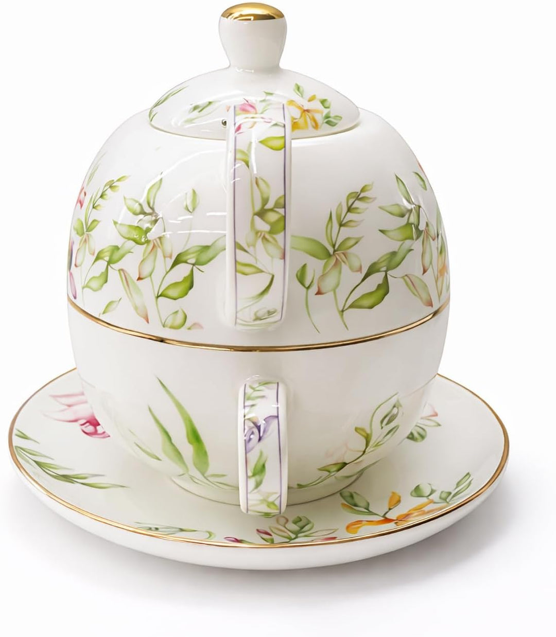 Porcelain Tea for One Set Beautiful Flower Ceramic Teapot with Cup Gifted Box (Tulip), Tulip
