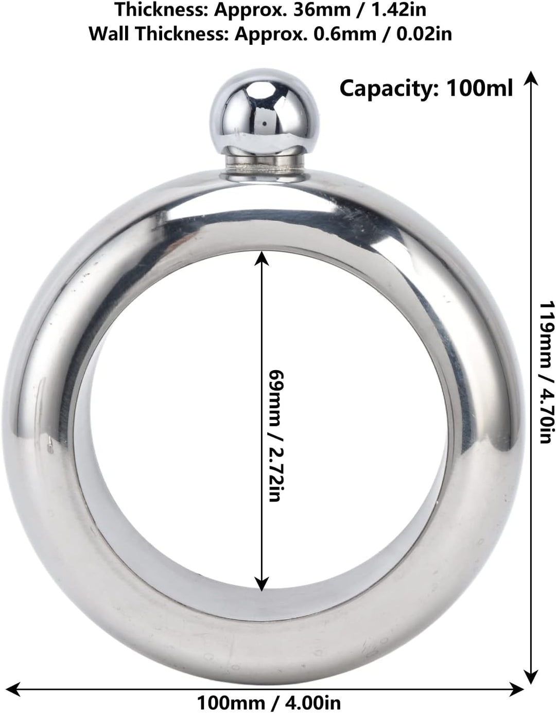 Yctze 100-Ml-Edelstahl-Armband-Flachmann mit TrichterFlaschen-ArmreifFlaschenarmreif, Edelstahlflasc