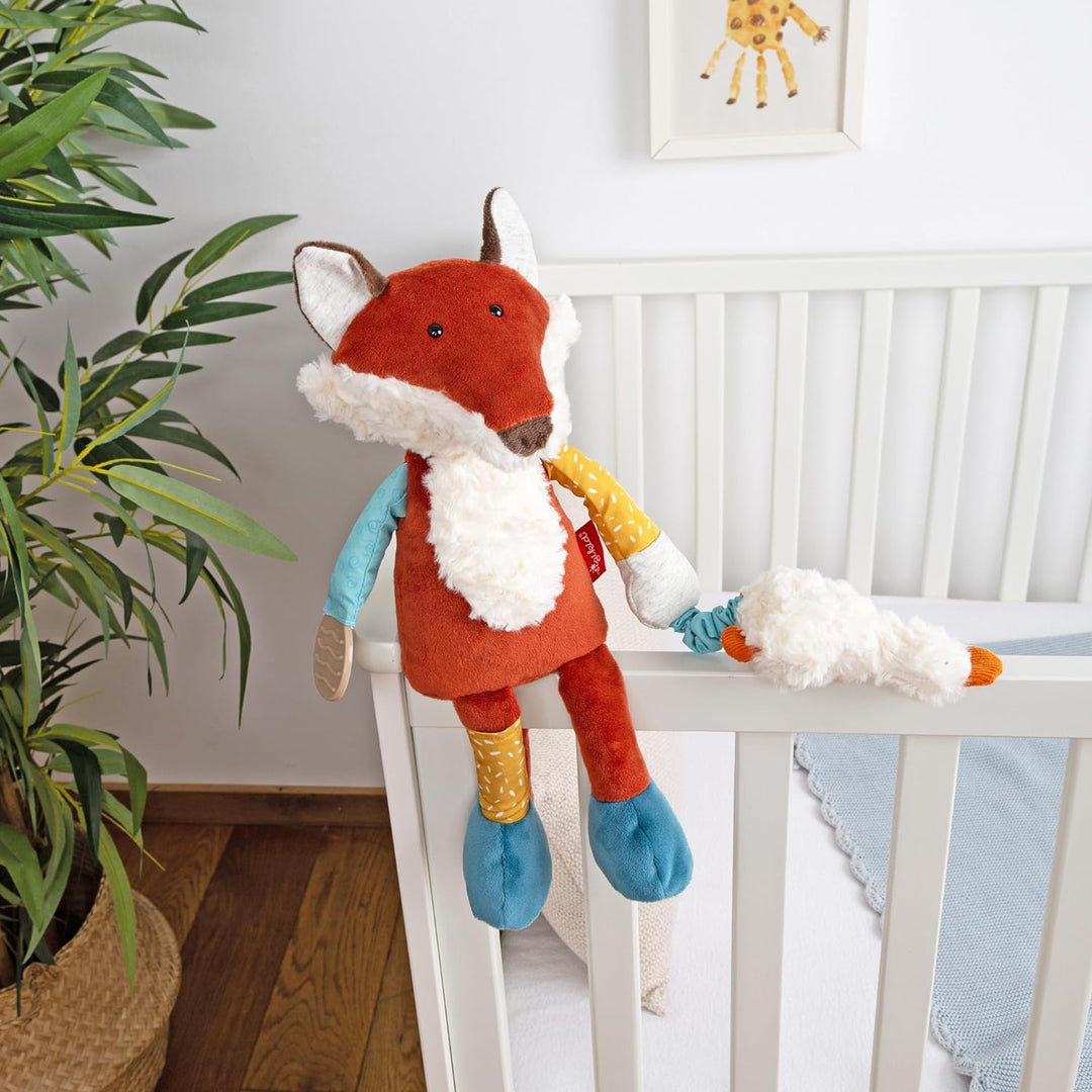 sigikid 43223 Babyaktivspielzeug Stofftier, Blau/Gelb/Rot/Fuchs, Blau/Gelb/Rot/Fuchs