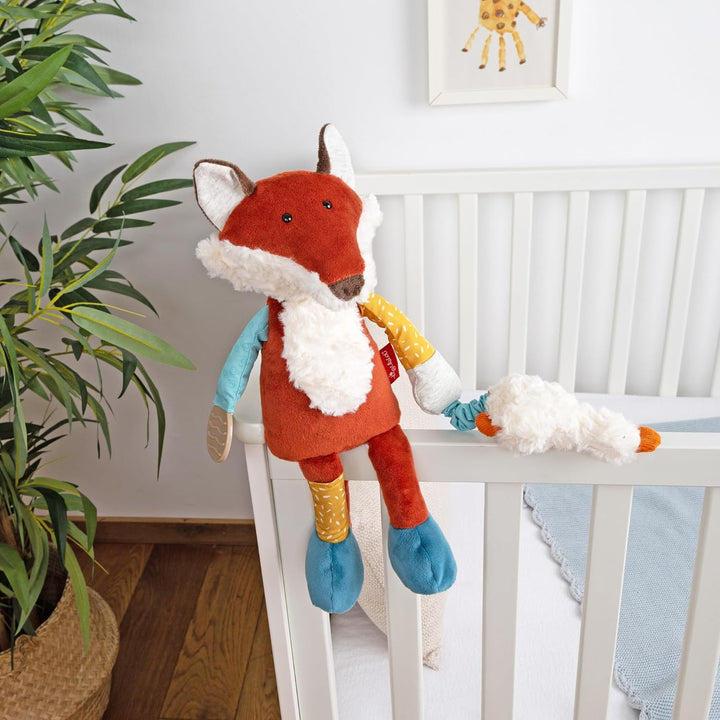 sigikid 43223 Babyaktivspielzeug Stofftier, Blau/Gelb/Rot/Fuchs, Blau/Gelb/Rot/Fuchs