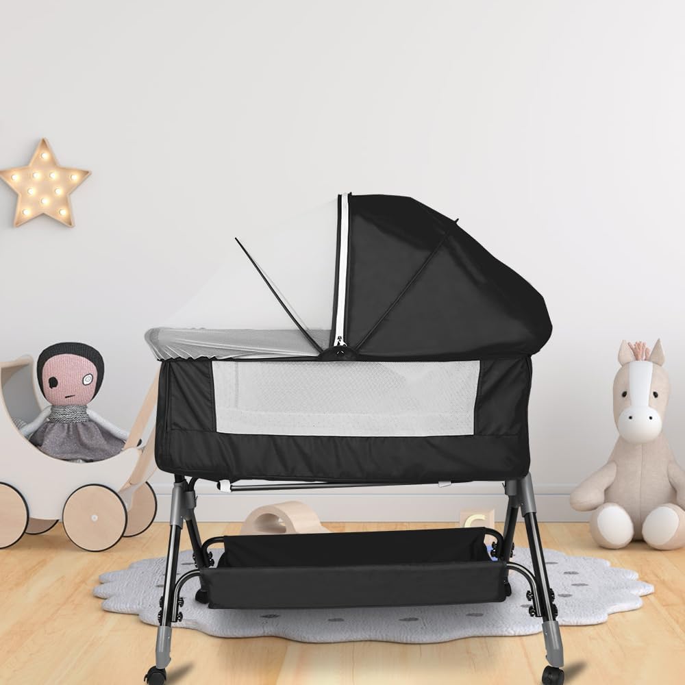 Kedia Babywiege mit Moskitonetz, Babybett & Reisebett mit Rollen, Babybett für Wiegen, höhenverstell