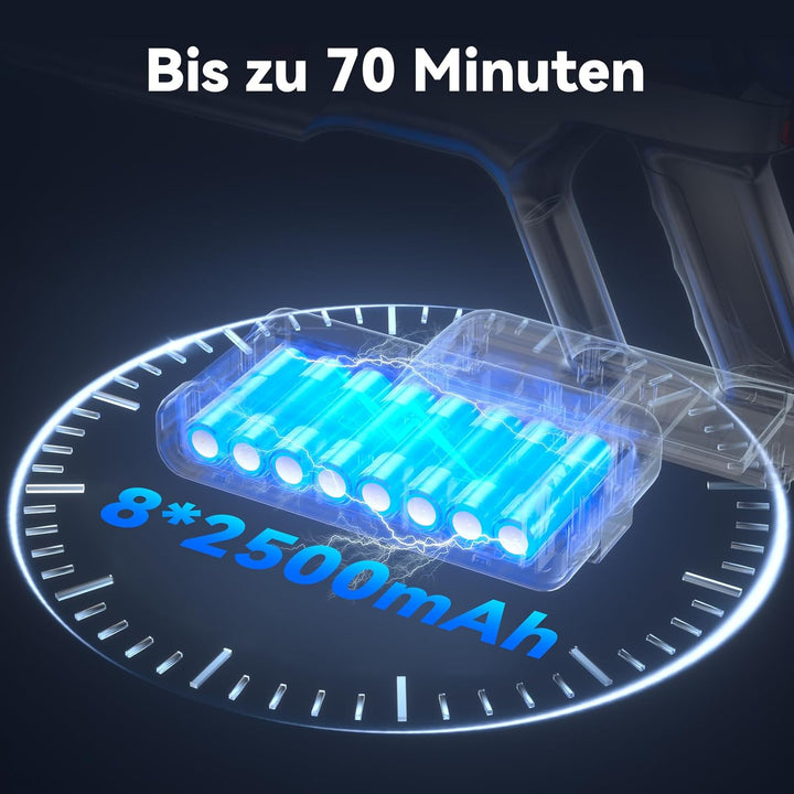 Akku Staubsauger 580W 70Min 48000Pa, Staubsauger Kabellos & Freistehend mit Smart Display 1.6L Staub