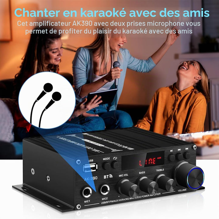 HiFi Stereo Verstärker Empfänger für Home Lautsprecher, AK-390 Bluetooth5.0 Mini Audio Amp 2.0 Kanal