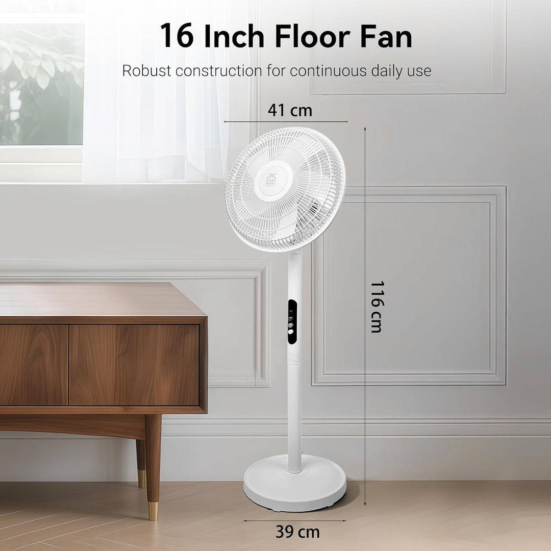EXTRASTAR 16 Zoll Standventilator 50W, 3 Windstufen, 70° Oszillation & 10° Neigung, 5 PP Lüfterblätt