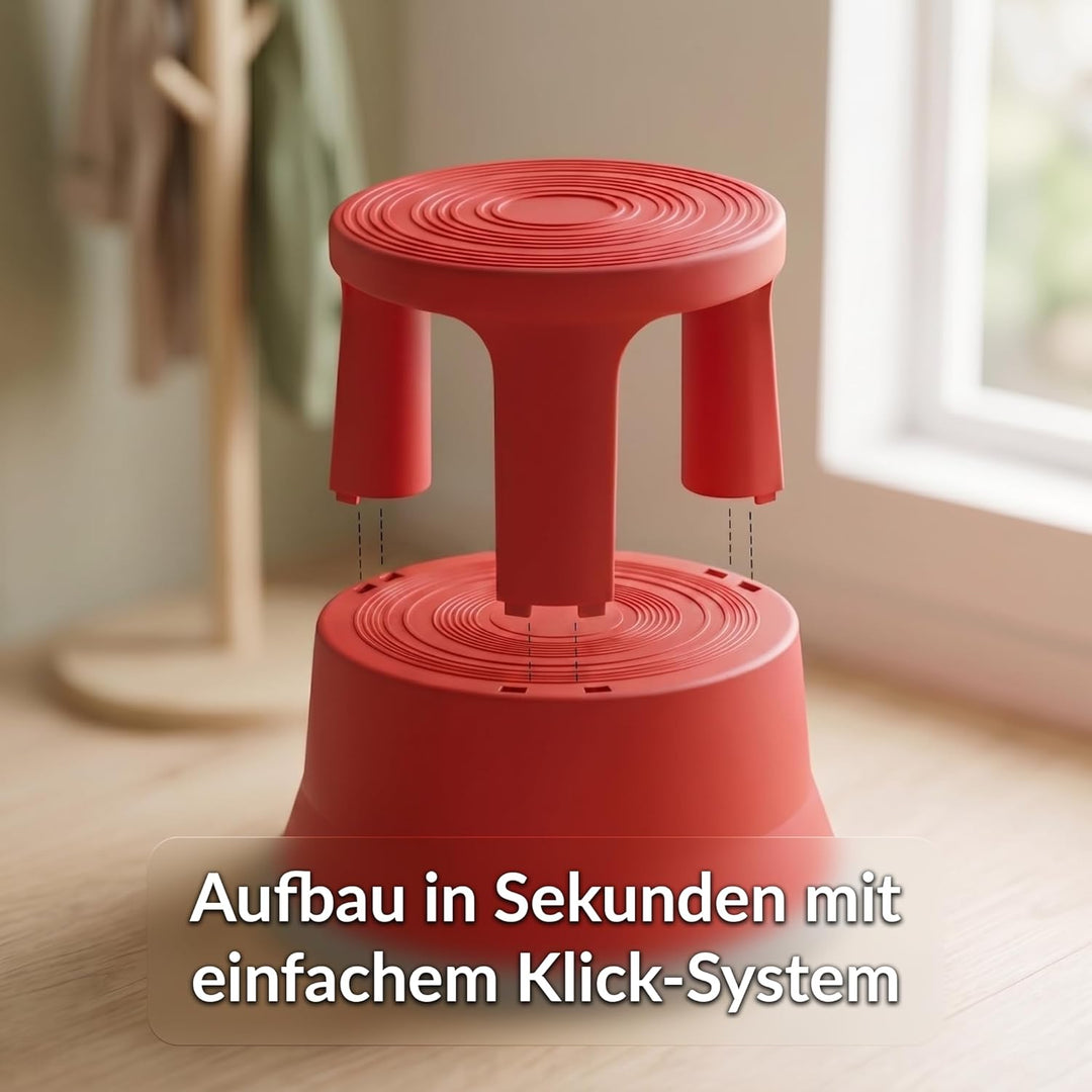 Office Marshal Rollhocker Kunststoff Elefantenfuss rot, Rutschfester Tritthocker mit Rollen, mobiler