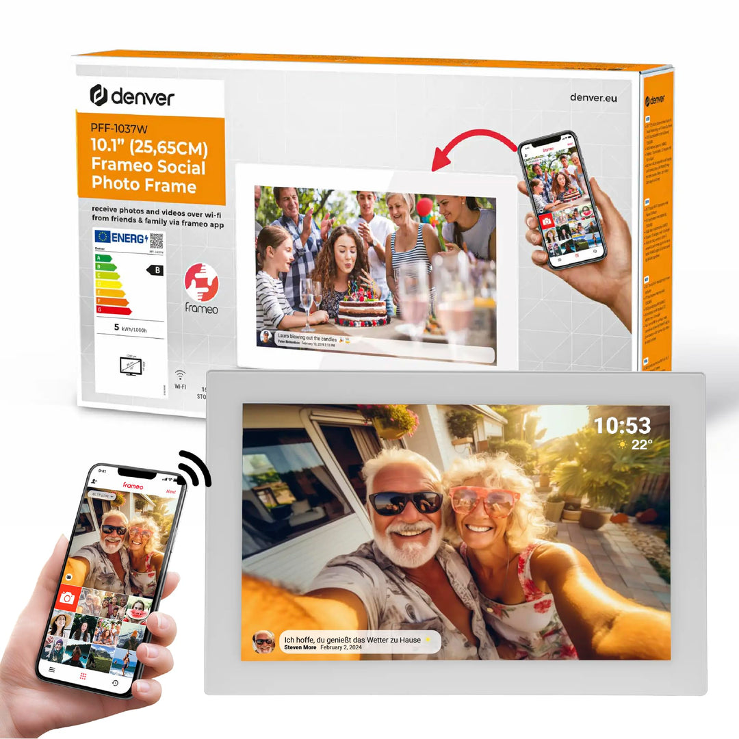 Denver Digitaler Bilderrahmen PFF-1037W, 10,1 Zoll, Weiss, PFF-1037White