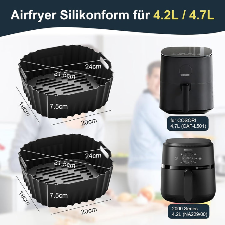 Silikonform Heissluftfritteuse für Philips Airfryer 2000 Series 4.2L, 2 Stück Silikoneinsatz für COS