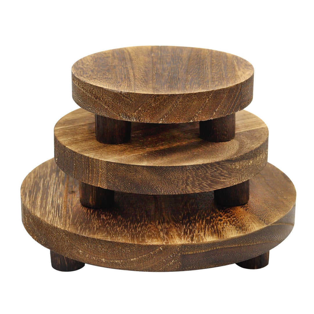 3 Grössen Holz-Stufenständer, rustikaler Pflanzenständer aus Holz, mehrstöckiges rundes Mini-Tablett