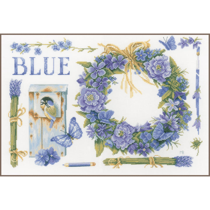 Lanarte Zählmusterpackung Lavendelkranz mit Blaumeise Aida Kreuzstichpackung, Baumwolle, Mehrfarbig,