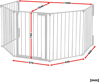 Wiltec XL Kaminschutzgitter 300 cm, Kinderschutzgitter mit Tür und Wandhalterung, Absperrgitter 5 El