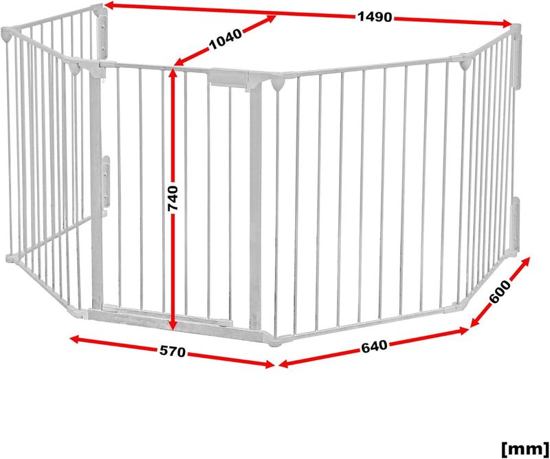 Wiltec XL Kaminschutzgitter 300 cm, Kinderschutzgitter mit Tür und Wandhalterung, Absperrgitter 5 El