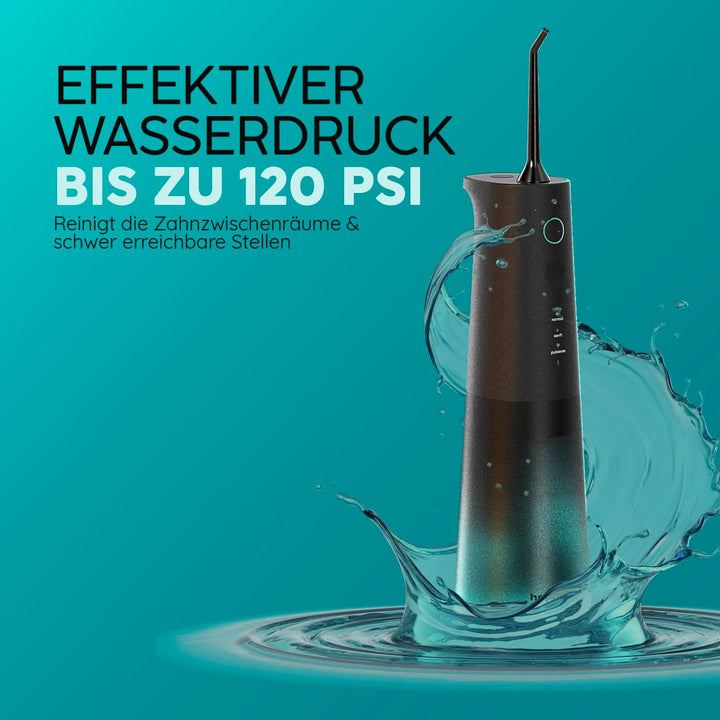 happybrush® Munddusche - TESTSIEGER* – 100 Tage testen - Kabelloser Water Flosser für Zahnreinigung