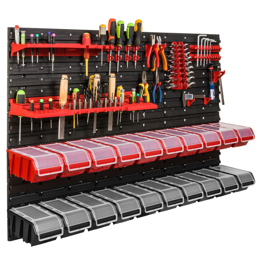Lagersystem Werkstattregal | 117 x 78 cm | NPKL Wandregal mit Stapelboxen - Wandplatten Extra Starke