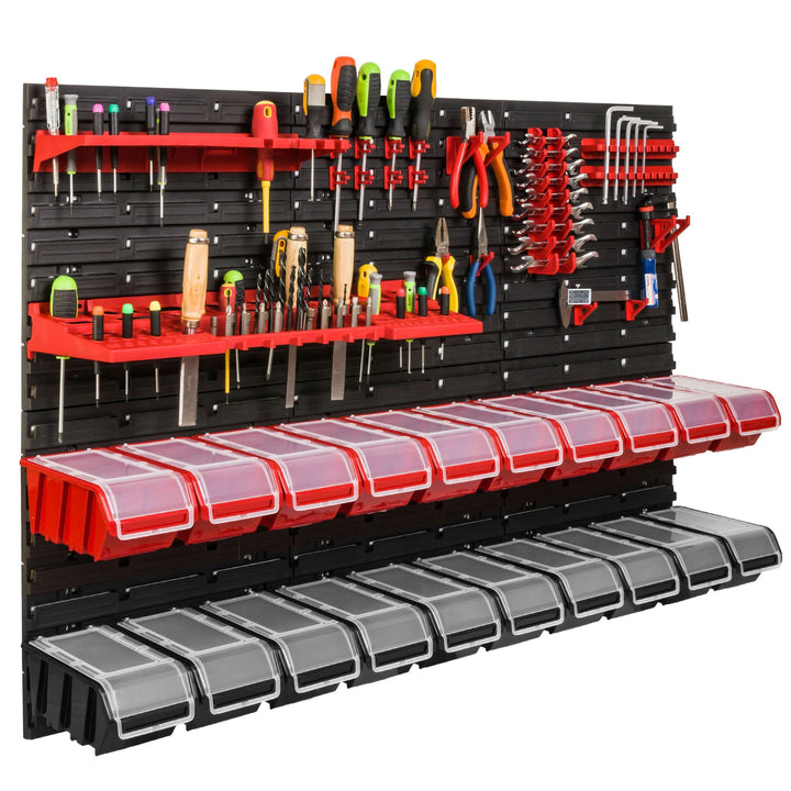 Lagersystem Werkstattregal | 117 x 78 cm | NPKL Wandregal mit Stapelboxen - Wandplatten Extra Starke