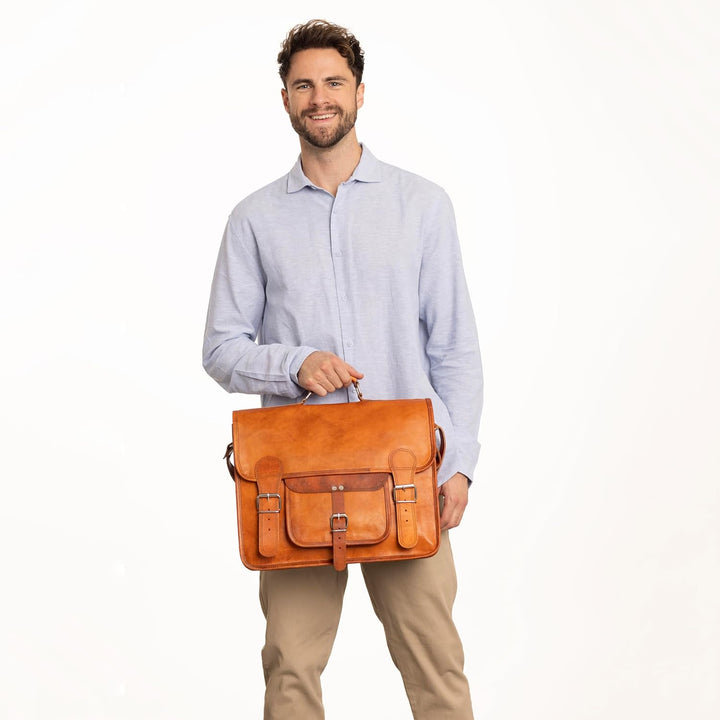 Gusti Umhängetasche Leder Leon Aktentasche Laptoptasche Braun