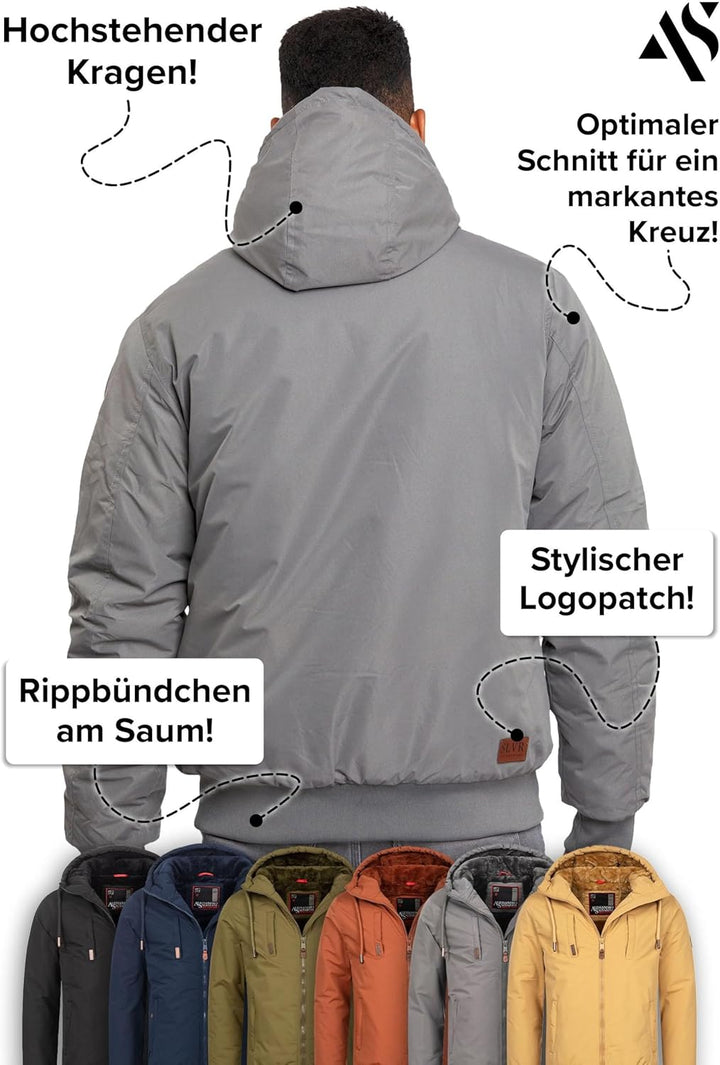 ALESSANDRO SALVARINI Herren Winterjacke (S-3XL) mit Kapuze - Teddyfleece innen komplett, Winddicht,