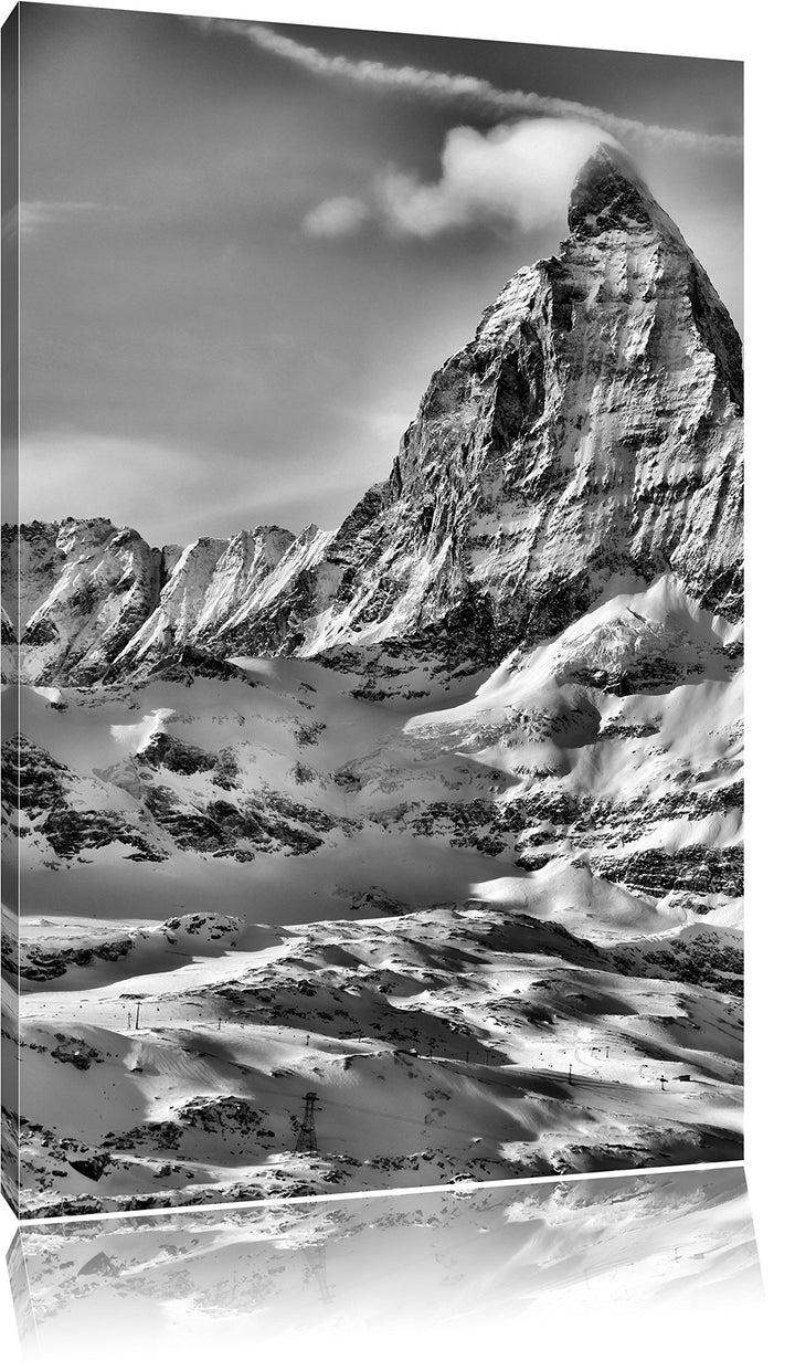 Pixxprint Monocrome, schneebedeckte Gipfel, Format: 100x70 auf Leinwand, 100x70