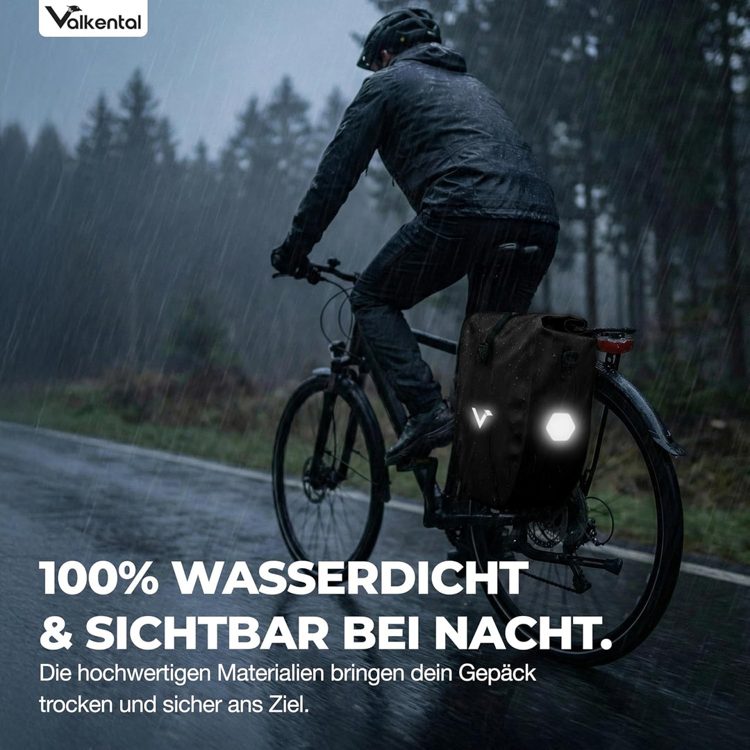Valkental - Grosse & wasserdichte Gepäckträgertasche - Fahrradtasche für Gepäckträger mit Reflektore