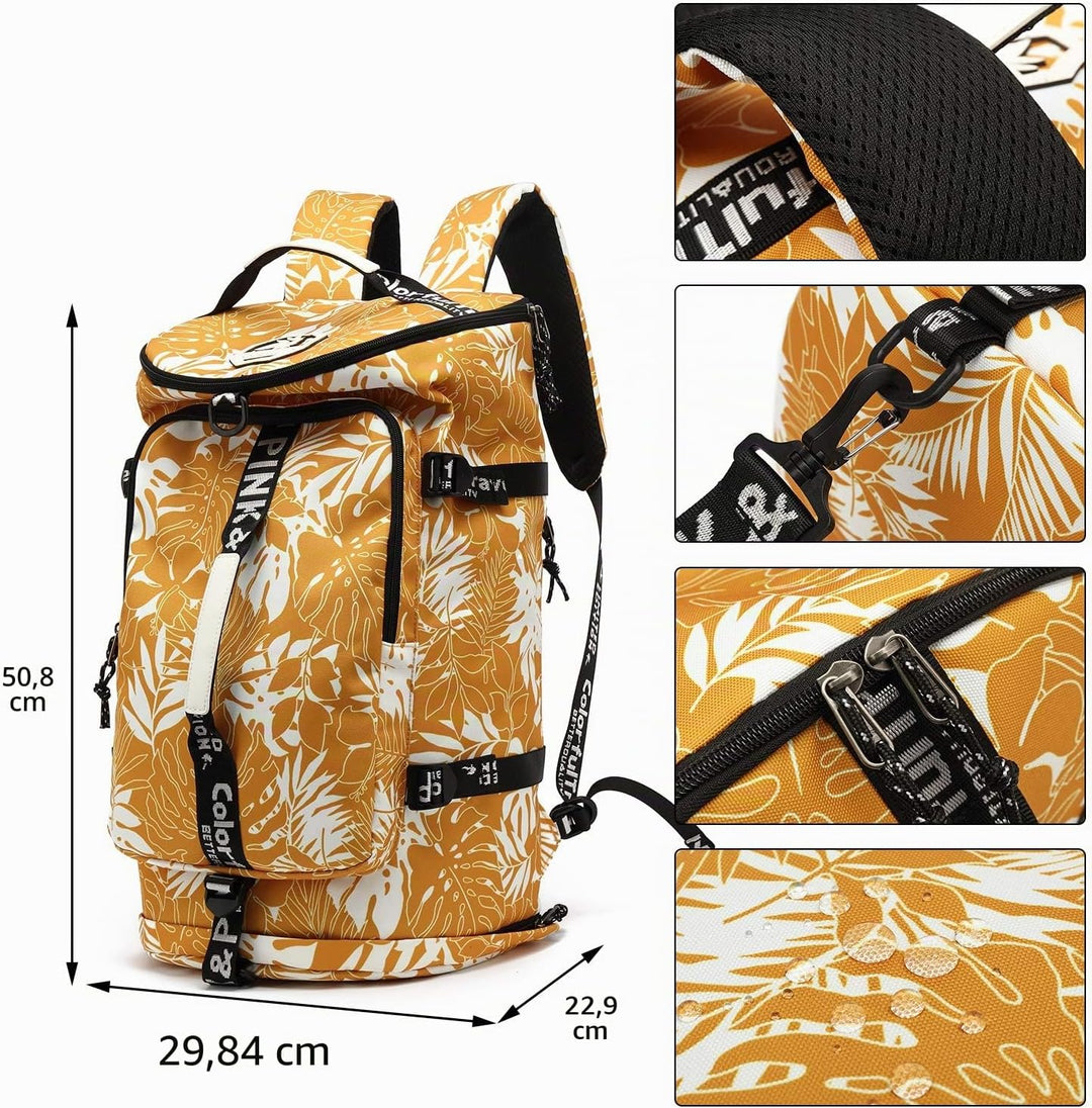 Sporttasche, Rucksack, 4-Wege-wasserdicht, mit Schuhfach für Reisen, Sport, Wandern, Laptop, senfgel