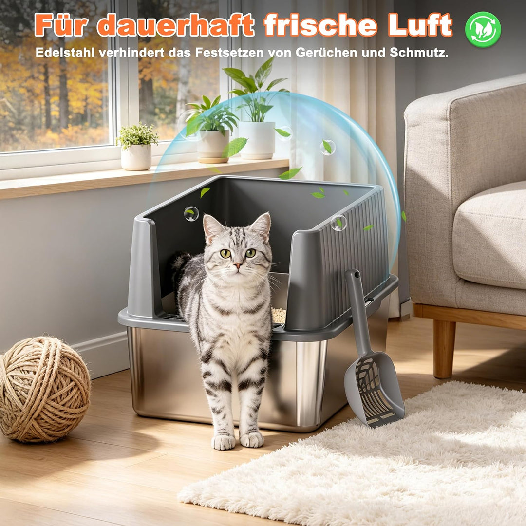 Zedelmaier Edelstahl Katzentoilette System – Katzenklo Edelstahl XXL für grosse Katzen & 2 Katzen –